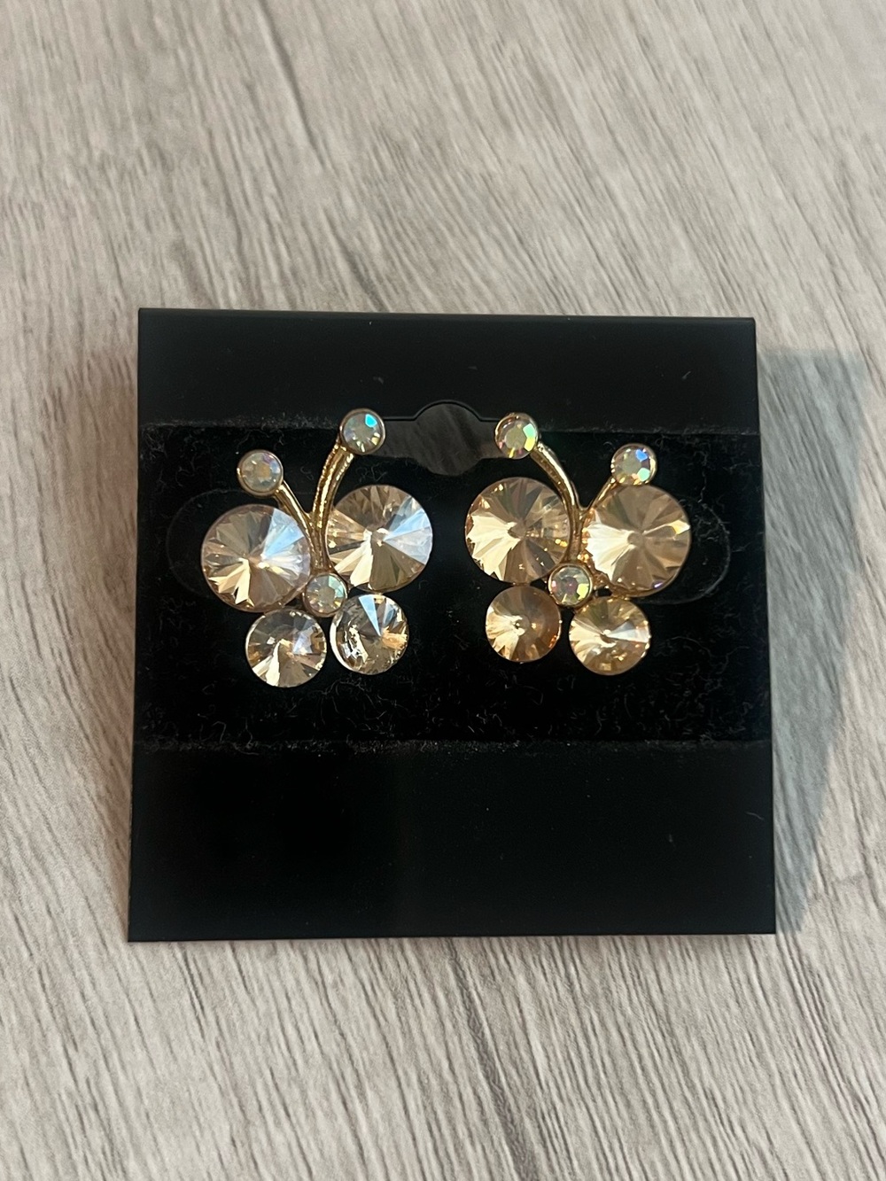 5/$25 Crystal  butterfly Stud Earrings - Gold Tone